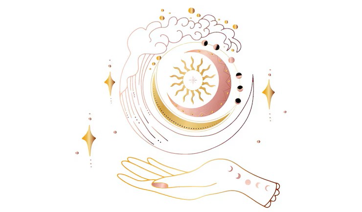 beautiful hand holding crescent moon with waves sun design 723039 62