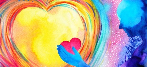 red heart love mind mental flying healing in universe spiritual soul abstract health art power watercolor painting illustration design