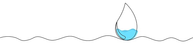 Blue color drop line art. World Water Day concept in one line style. Outline raindrop on white background with liquid waves. Vector card illustrations for environment poster.